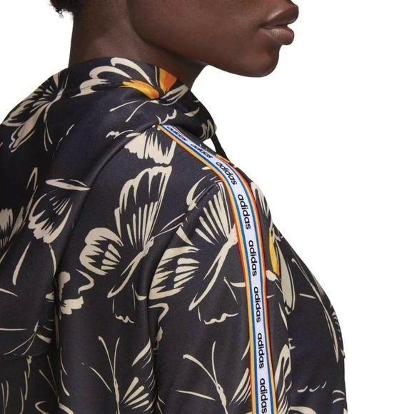 FARM RIO ADIDAS Butterfly Print Rainbow Stripe Logo Zip Up Hooded Track Jacket S - Picture 7 of 15